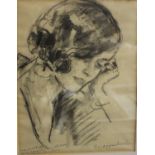 Oppenheimer (early 20th Century) Portrait of a woman Inscribed 'cafe in Paris'Charcoal sketch Signed