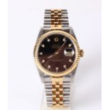 A gent's 18ct yellow gold and stainless steel Rolex Oyster Perpetual Datejust wristwatch, having