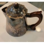 Silver; A 20th Century silver lidded jug, with wooden handles, maker John Joyce, unhallmarked, a