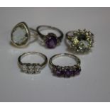 Eight Gemporia silver and amethyst rings, all with their certificates and three other loose rings