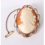 A 9ct gold mounted cameo brooch, white metal pin