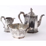 Silver; A Victorian three piece tea service, London 1854, maker Robert Hennell II, teapot 27.9troy