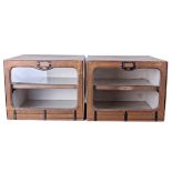 Four glass-fronted Charles Downing & Son shop display drawers for haberdashery, with fold down