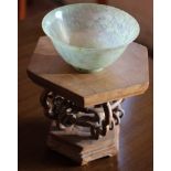 Two Chinese pale green jade bowls and a single stand.