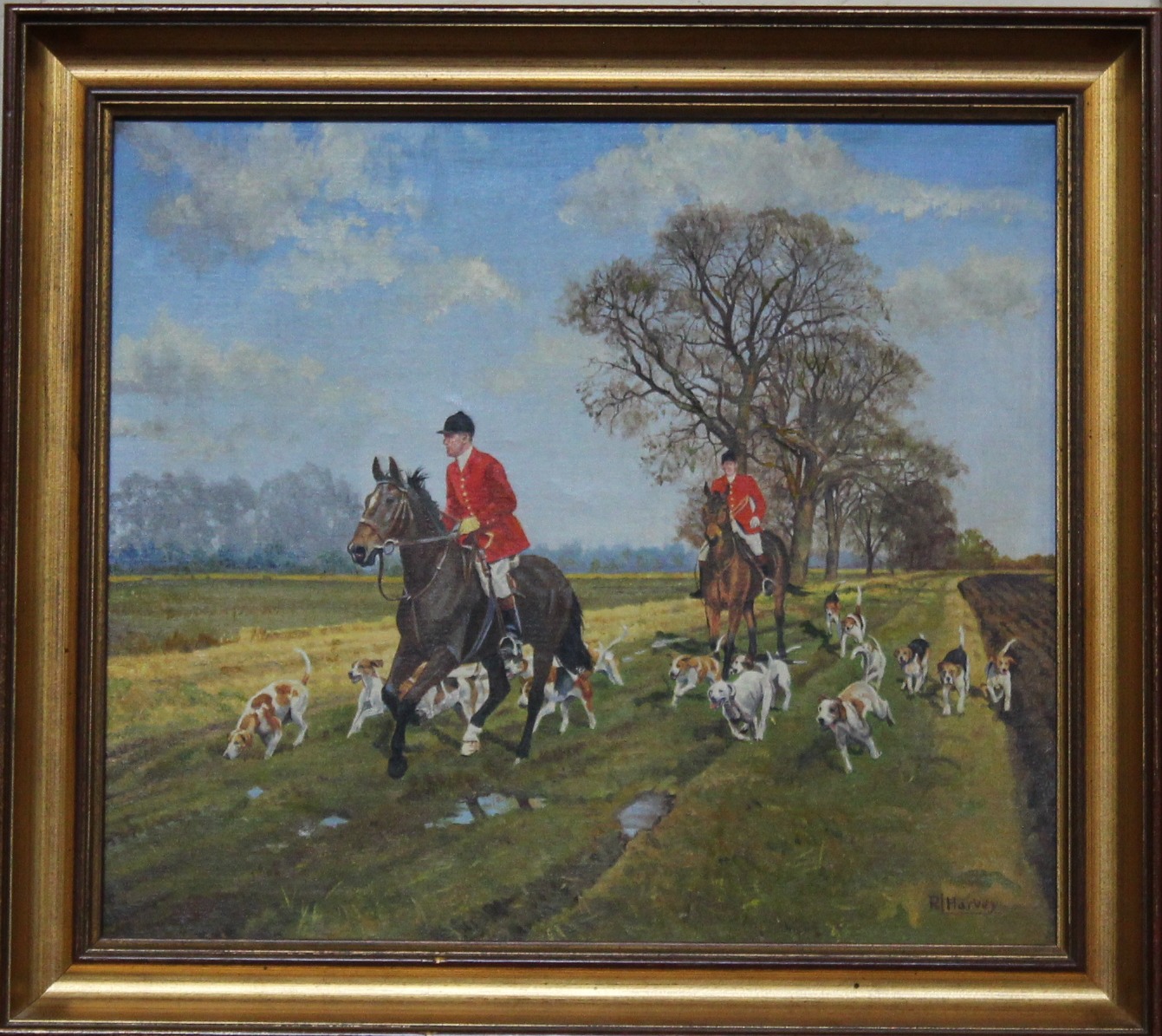 Reginald L (Llewellyn) Harvey (1888-1973)Hunting sceneOil on canvasSigned33.5cm x 39cm