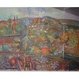 20th Century SchoolAbstract landscapeOil on canvasIndistinctly signedUnframed50cm x 61cm;And an