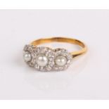 A gold, diamond and pearl cluster ring, 5.4g in total