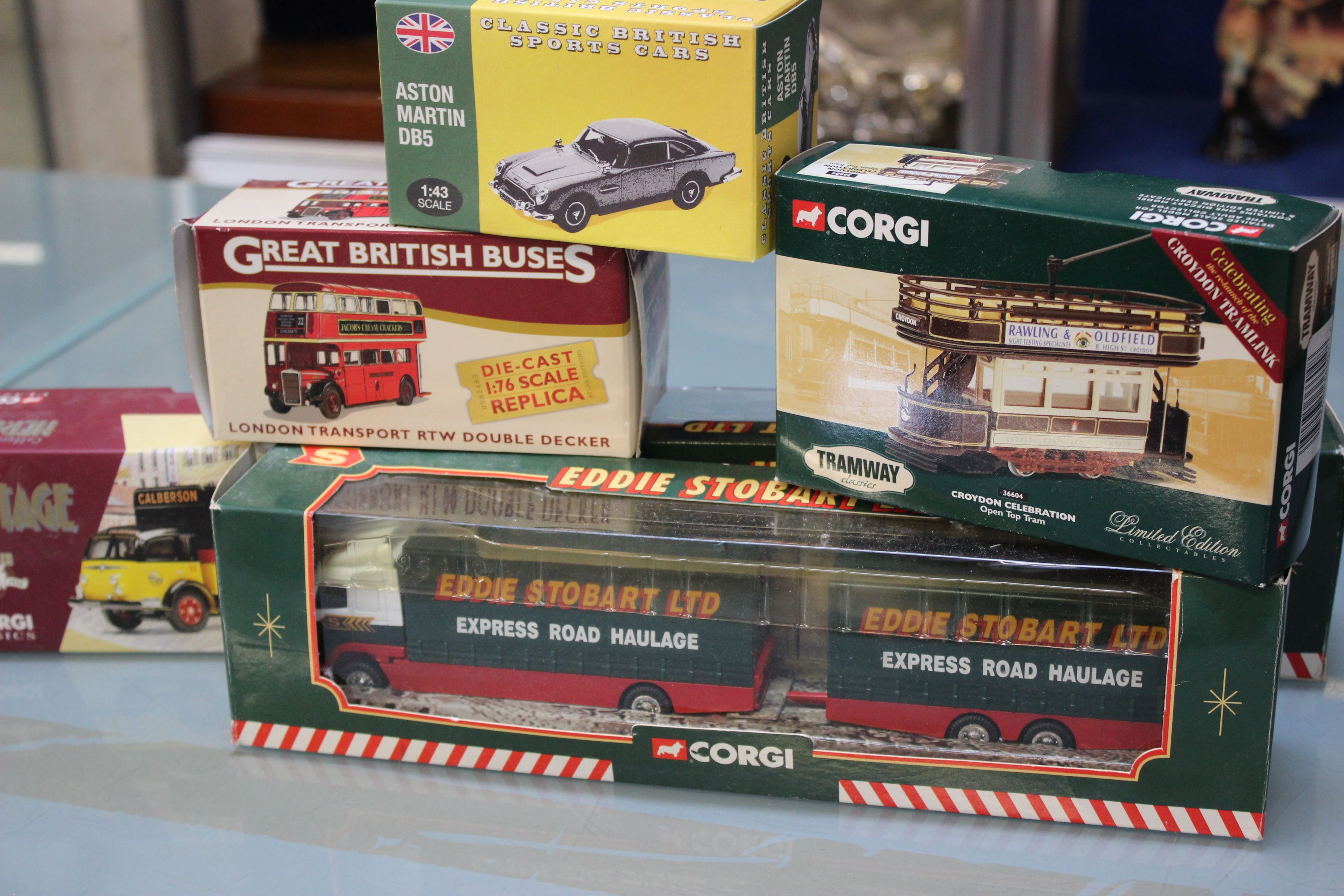 Die Cast Cars: A collection of approximately 45 boxed die cast cars, including Corgi Eddie Stobart