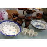 A mixed lot of assorted ceramics to include blue and white, copper lusterware and other items