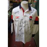 England Rugby Union shirt with signatures of the 1997 England Rugby Union squad