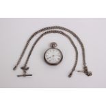 A silver pocket watch 'Waltham USA' and two sliver chains