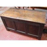 An 18th Century triple panelled oak coffer 126cm wide