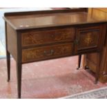 An Edwardian mahogany and marquetry sideboard 105cm wide and an oval lamp table