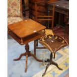 A two tier lamp table, cane chair and an occasional table