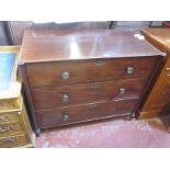 A Victorian mahogany chest with with three drawers on reeded protruding legs 112cm wide