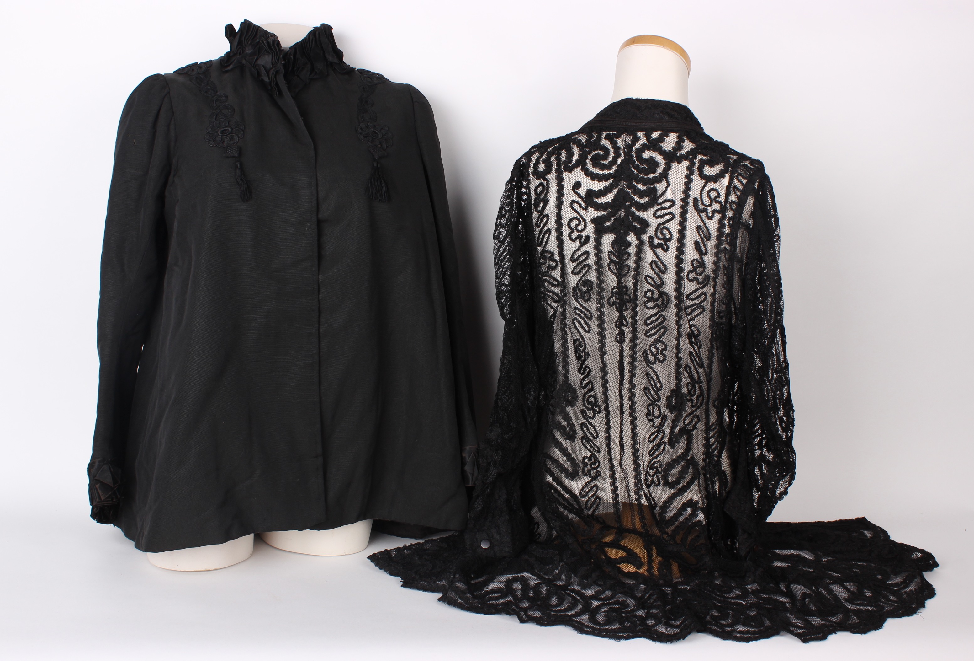 A late 19th Century black grosgrain jacket, a black satin Victorian jacket embellished with - Image 7 of 8