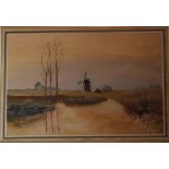 Barbara Anderton (20th Century)Landscape with windmill and streamOil on canvasSigned lower right59cm