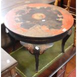 An early 20th Century circular gilt and lacquer coffee table and a Victorian bamboo and lacquer