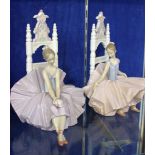 A pair of Lladro ballerina's seated on chairs, 25.5cm high (2)