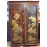 A Chinese chinoserie bedroom suite to include wardrobe, dressing table, bed, beside table each