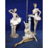 Lladro figure of a ballerina holding a fan, model number 6371, 31cm high and two other Lladro