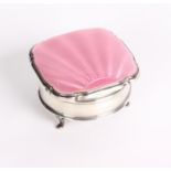 A Walker & Hall silver and pink enamel trinket box, 163.6g in total