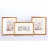 Three mezzotints of cherubs together with a quantity of loose cigarette cards and a mixed collection