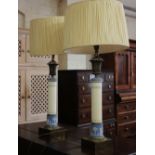 A pair of modern gilt lamps with Wedgewood style columns