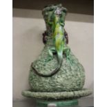 A 19th Century M. Mafra of Caldas Palissy Majolica Ewer and Plate, with applied salamander, toad,