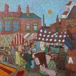 John Hopkinson (b. 1941)Market DayOil on panel, unsigned91 x 92 cmThe reverse with an unfinished