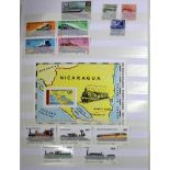 A thematic trains stamp collection in one album. Single stamps and a few sets and mini sheets.