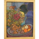 Mifeleur Still life with flowers and fruitGoucheSigned and dated '72 lower right64 x 48 cm