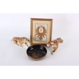A pair of Royal Dux Prowling Bengal Tigers each 36cm long (15) together with an Indian gilt and