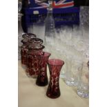 Glassware Bohemain ruby glass, cut glass and sets of wine glasses