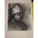 An offset lithograph of a soldier, dated 14.1.56, 42 x 27cm