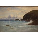 Reginald Aspinwall (1858-1921)Seascape with rocky coastlineOil on canvasSigned and dated lower left,