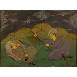 A pair of Indian watercolours in brass inlaid carved frames, each 20 x 14.5cm