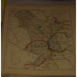 A loose group of County hand coloured maps held in a folio, by J & C Walker, together with railway