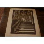 Gill (Winifred) Wells Cathedral linocut printed in dark brown 255 x 175mm. signed and dated in