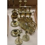 Brassware to include candlesticks, letterrack etc