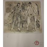 20th Century School Etching of two figures, Indistinctly signed lower right, 70/9045 x 49cm