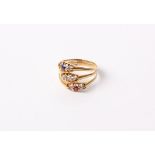 Three late Victorian gold and diamond three stone gypsy rings, later combined to form one ring,