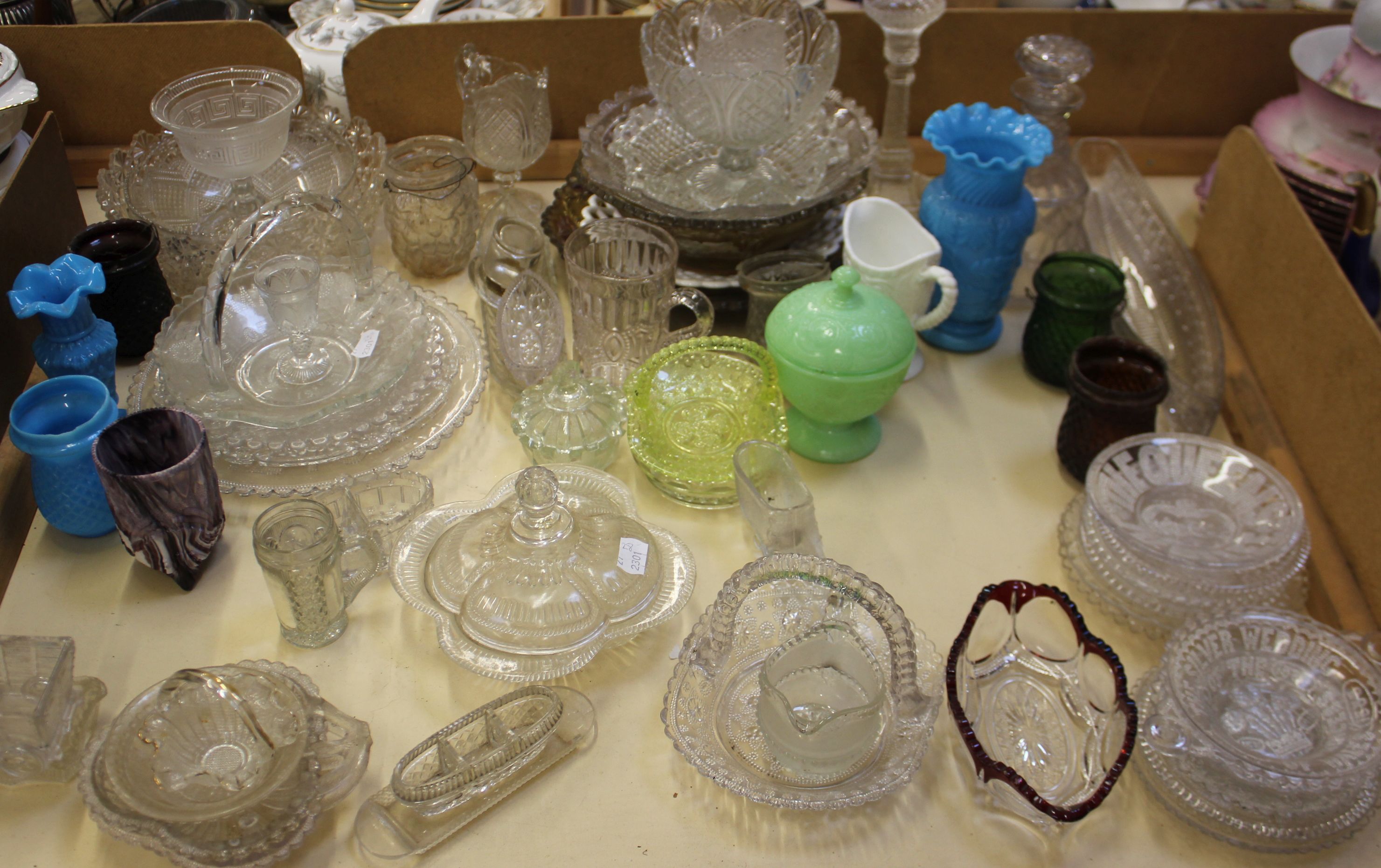 Pressed glassware to include coloured and other, vases, dishes and decanters - Image 2 of 2