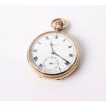 An early 20th Century J Benson 9K gold cased open face keyless pocket watch