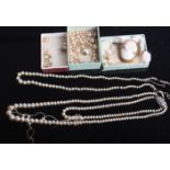 A collection of cultured-pearl and imitation pearl jewellery including; A graduated cultured pearl