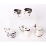 A pair of silver salt cellars Henry Hobson & Sons, Birmingham, 1906 together with three further