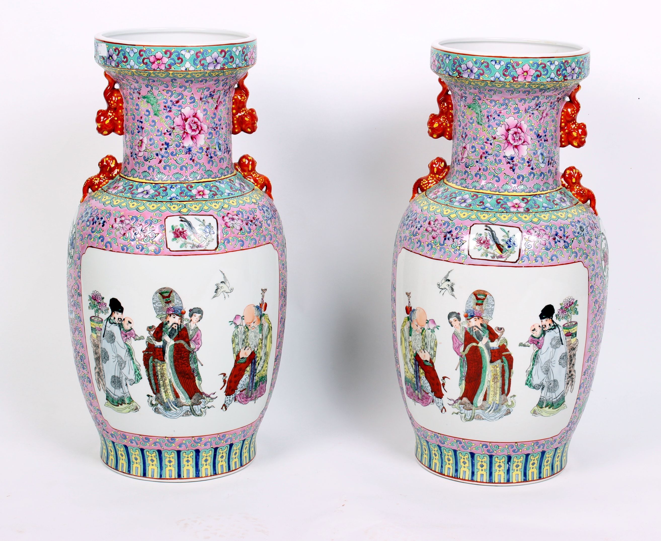 A pair of Chinese baluster vases with panels of figures, 61cm high (2)