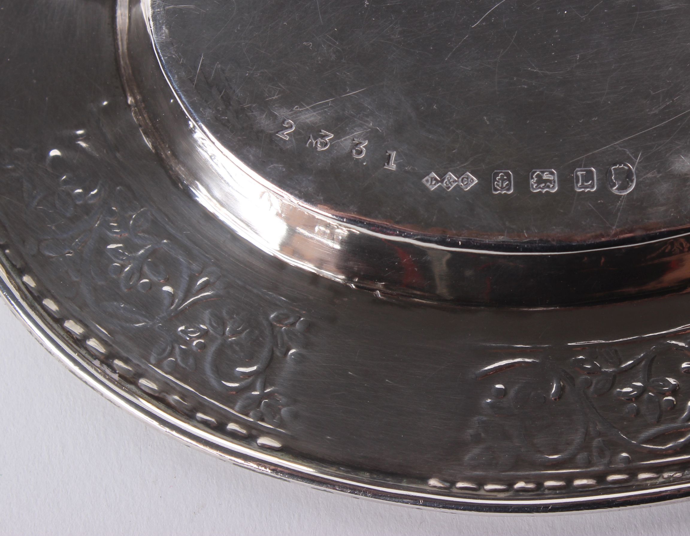 A Liberty & Co silver dish, of oval form, decorated rim and hammered finish, Birmingham, 1935, - Image 2 of 2