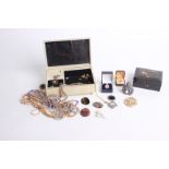 A Collection of gold and costume jewellery to include; two pairs of gold oval cufflinks, stamped '