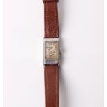 Longines, a stainless steel rectangular wristwatch, circa 1930, on a later leather strap